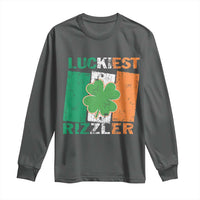 Funny St Patrick's Day Luckiest Rizzler Long Sleeve Shirt Vintage Ireland Flag Shamrock