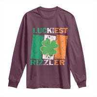 Funny St Patrick's Day Luckiest Rizzler Long Sleeve Shirt Vintage Ireland Flag Shamrock