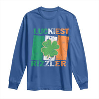 Funny St Patrick's Day Luckiest Rizzler Long Sleeve Shirt Vintage Ireland Flag Shamrock