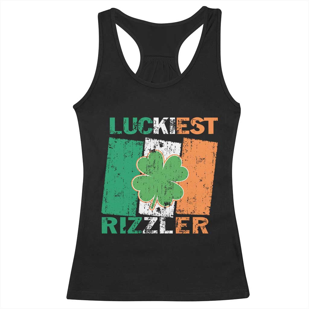 Funny St Patrick's Day Luckiest Rizzler Racerback Tank Top Vintage Ireland Flag Shamrock