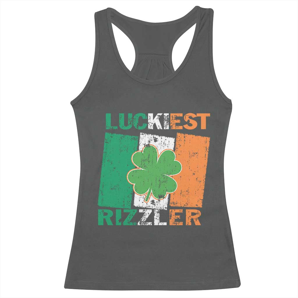 Funny St Patrick's Day Luckiest Rizzler Racerback Tank Top Vintage Ireland Flag Shamrock