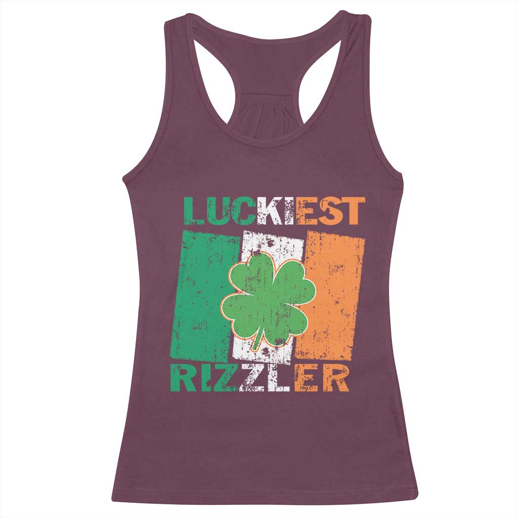 Funny St Patrick's Day Luckiest Rizzler Racerback Tank Top Vintage Ireland Flag Shamrock