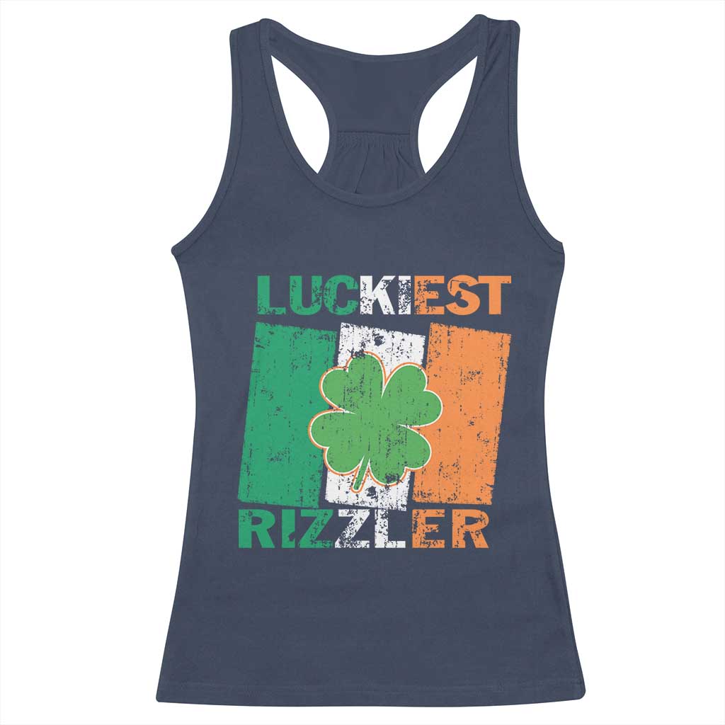 Funny St Patrick's Day Luckiest Rizzler Racerback Tank Top Vintage Ireland Flag Shamrock