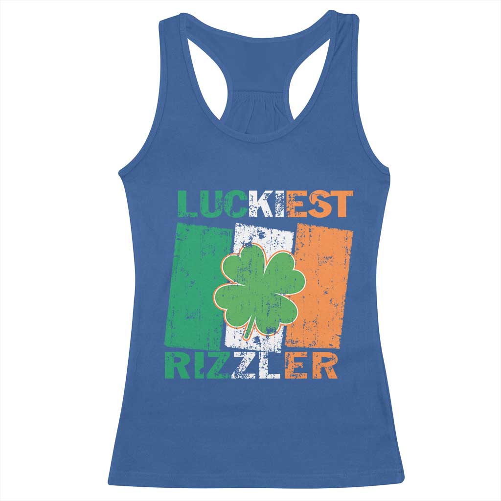 Funny St Patrick's Day Luckiest Rizzler Racerback Tank Top Vintage Ireland Flag Shamrock