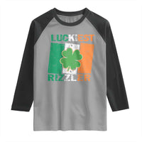 Funny St Patrick's Day Luckiest Rizzler Raglan Shirt Vintage Ireland Flag Shamrock