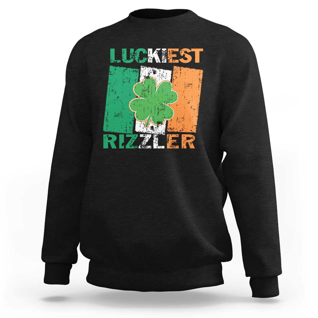 Funny St Patrick's Day Luckiest Rizzler Sweatshirt Vintage Ireland Flag Shamrock
