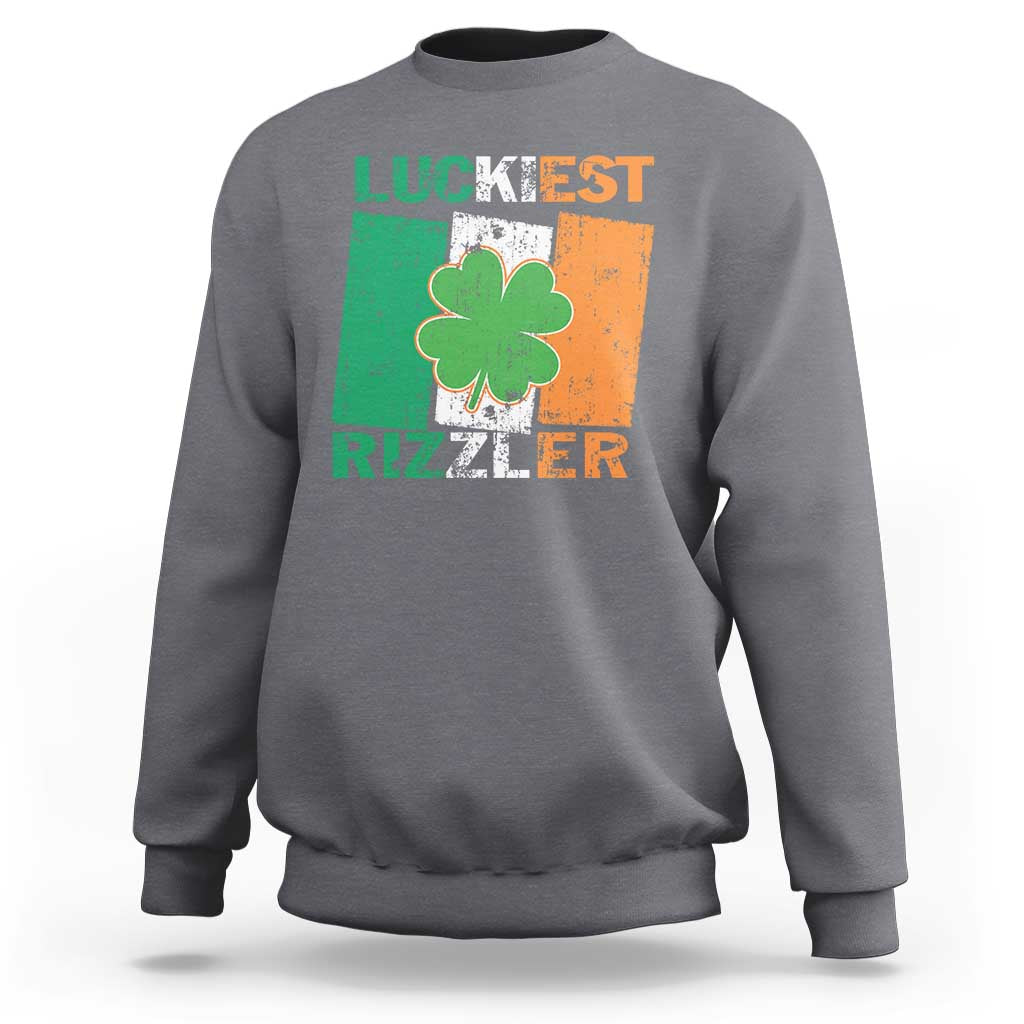 Funny St Patrick's Day Luckiest Rizzler Sweatshirt Vintage Ireland Flag Shamrock