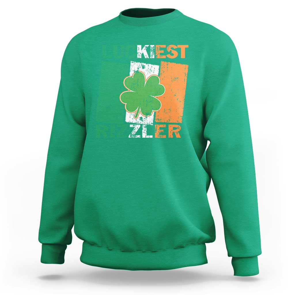 Funny St Patrick's Day Luckiest Rizzler Sweatshirt Vintage Ireland Flag Shamrock