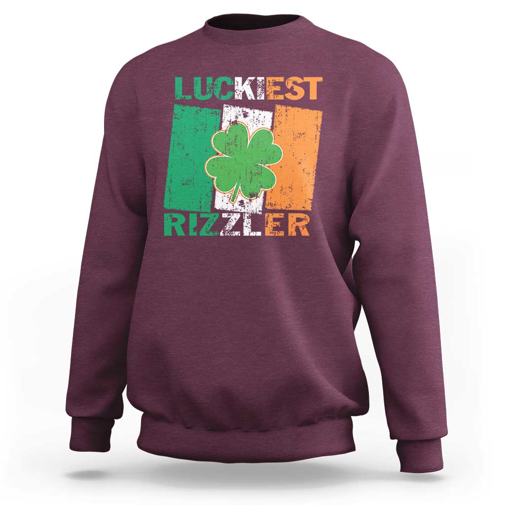 Funny St Patrick's Day Luckiest Rizzler Sweatshirt Vintage Ireland Flag Shamrock