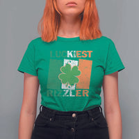 Funny St Patrick's Day Luckiest Rizzler T Shirt For Women Vintage Ireland Flag Shamrock