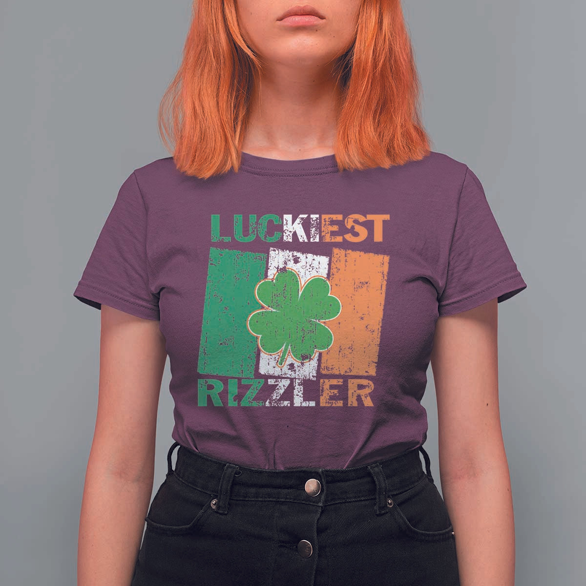 Funny St Patrick's Day Luckiest Rizzler T Shirt For Women Vintage Ireland Flag Shamrock