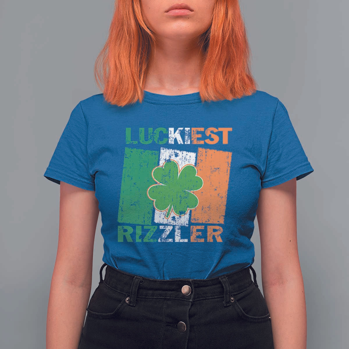 Funny St Patrick's Day Luckiest Rizzler T Shirt For Women Vintage Ireland Flag Shamrock