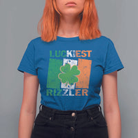 Funny St Patrick's Day Luckiest Rizzler T Shirt For Women Vintage Ireland Flag Shamrock