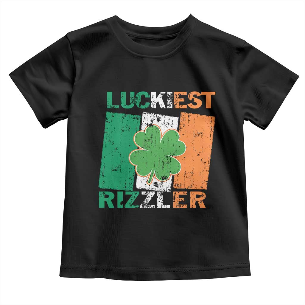 Funny St Patrick's Day Luckiest Rizzler Toddler T Shirt Vintage Ireland Flag Shamrock