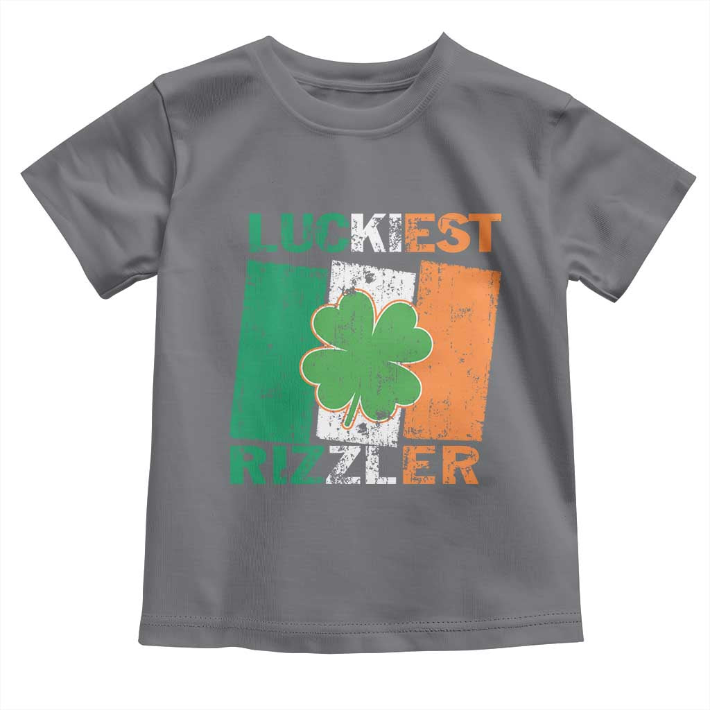 Funny St Patrick's Day Luckiest Rizzler Toddler T Shirt Vintage Ireland Flag Shamrock