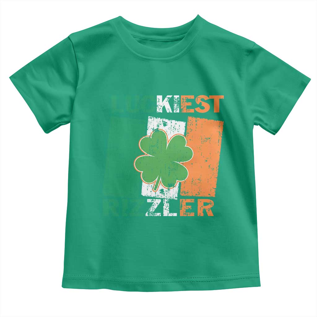 Funny St Patrick's Day Luckiest Rizzler Toddler T Shirt Vintage Ireland Flag Shamrock