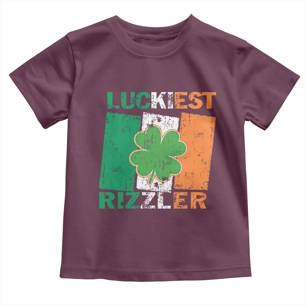 Funny St Patrick's Day Luckiest Rizzler Toddler T Shirt Vintage Ireland Flag Shamrock