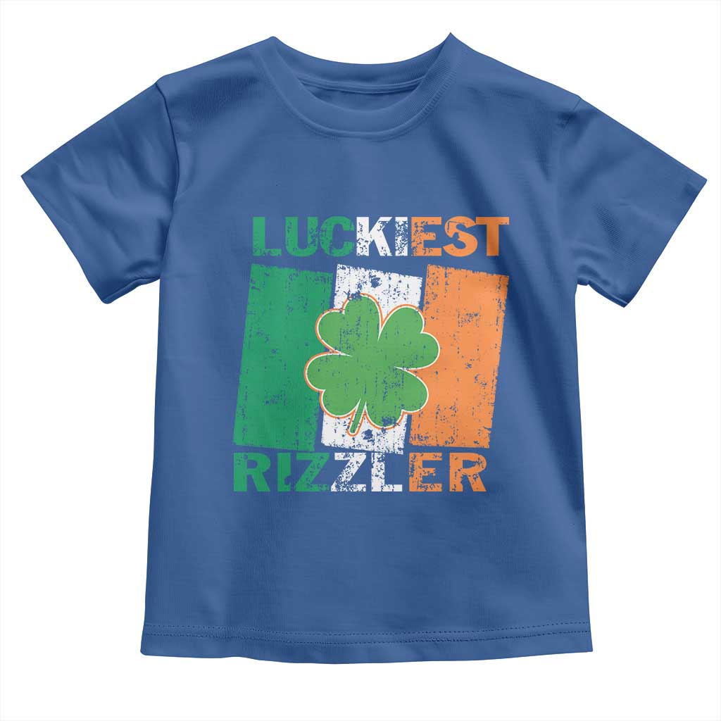 Funny St Patrick's Day Luckiest Rizzler Toddler T Shirt Vintage Ireland Flag Shamrock