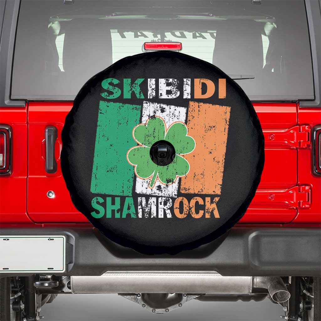 Funny St Patrick's Day Skibidi Shamrock Spare Tire Cover Vintage Ireland Flag Shamrock