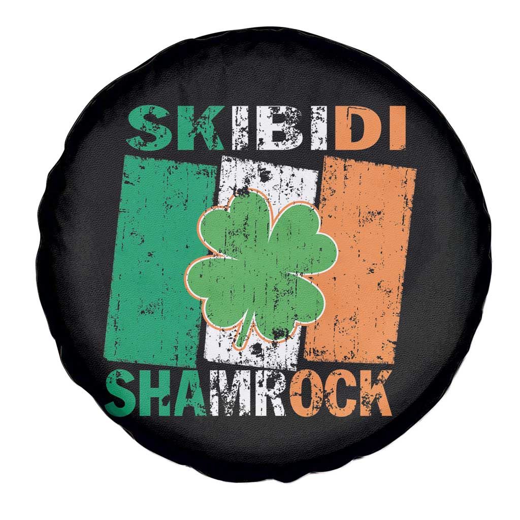 Funny St Patrick's Day Skibidi Shamrock Spare Tire Cover Vintage Ireland Flag Shamrock