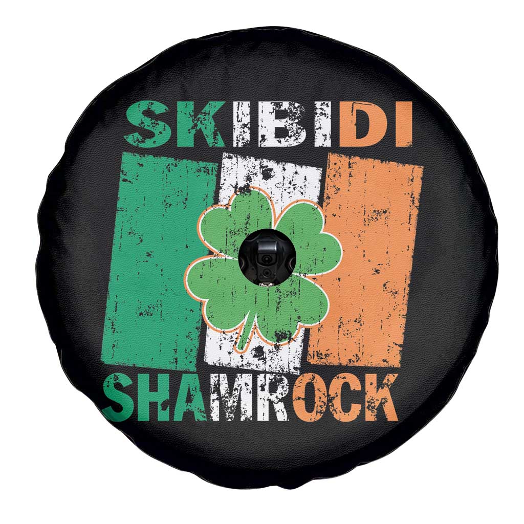 Funny St Patrick's Day Skibidi Shamrock Spare Tire Cover Vintage Ireland Flag Shamrock