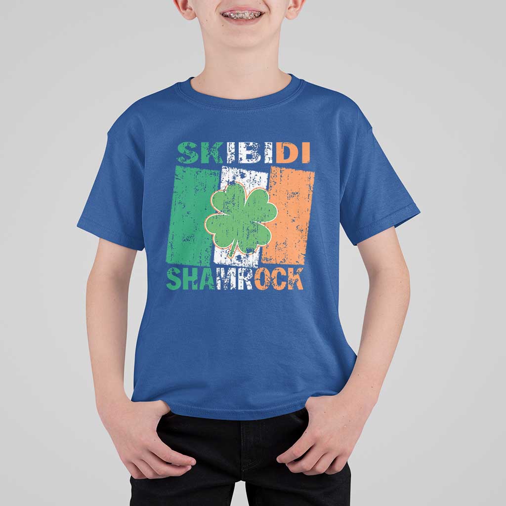 Funny St Patrick's Day Skibidi Shamrock T Shirt For Kid Vintage Ireland Flag Shamrock