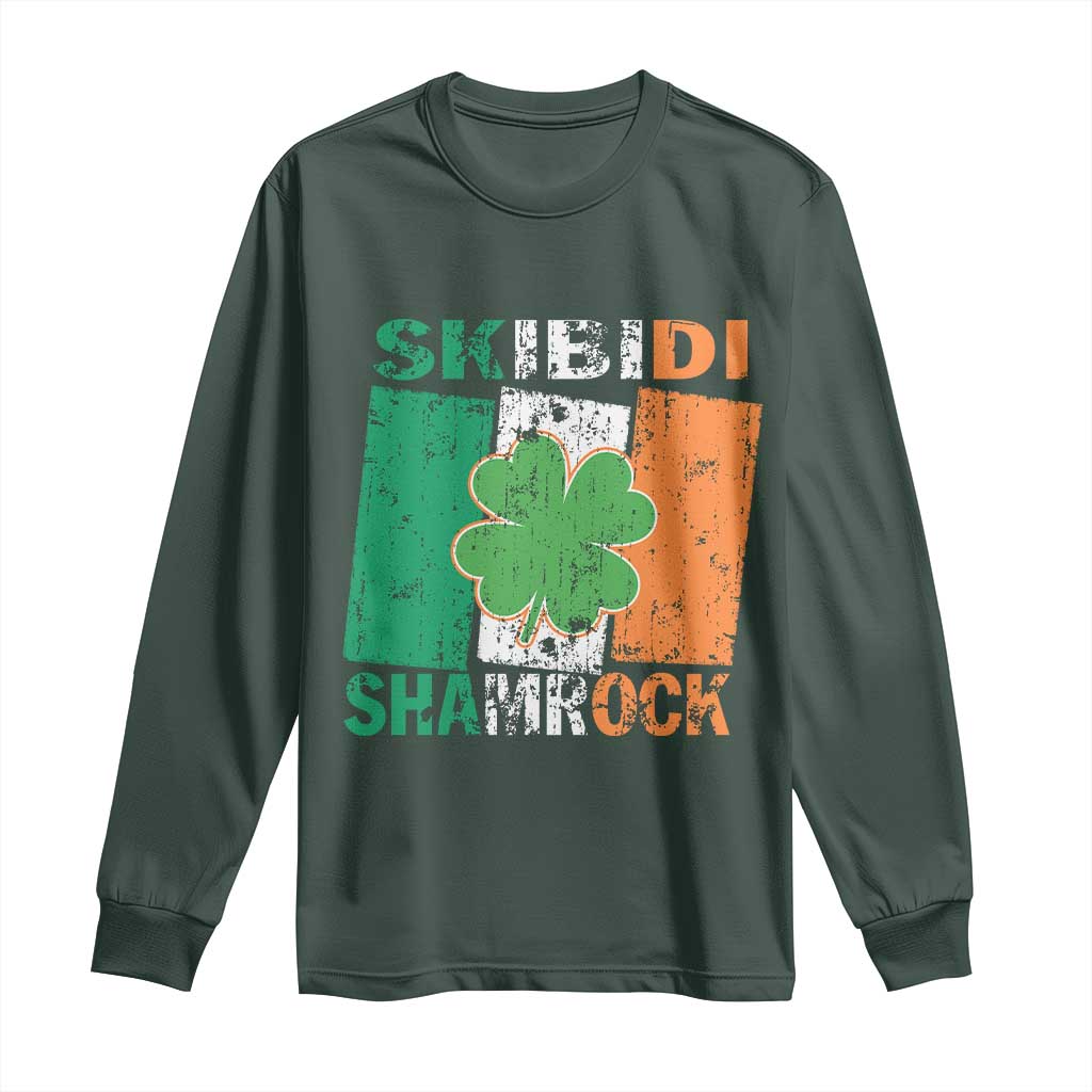 Funny St Patrick's Day Skibidi Shamrock Long Sleeve Shirt Vintage Ireland Flag Shamrock
