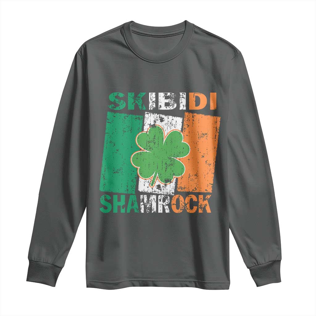 Funny St Patrick's Day Skibidi Shamrock Long Sleeve Shirt Vintage Ireland Flag Shamrock