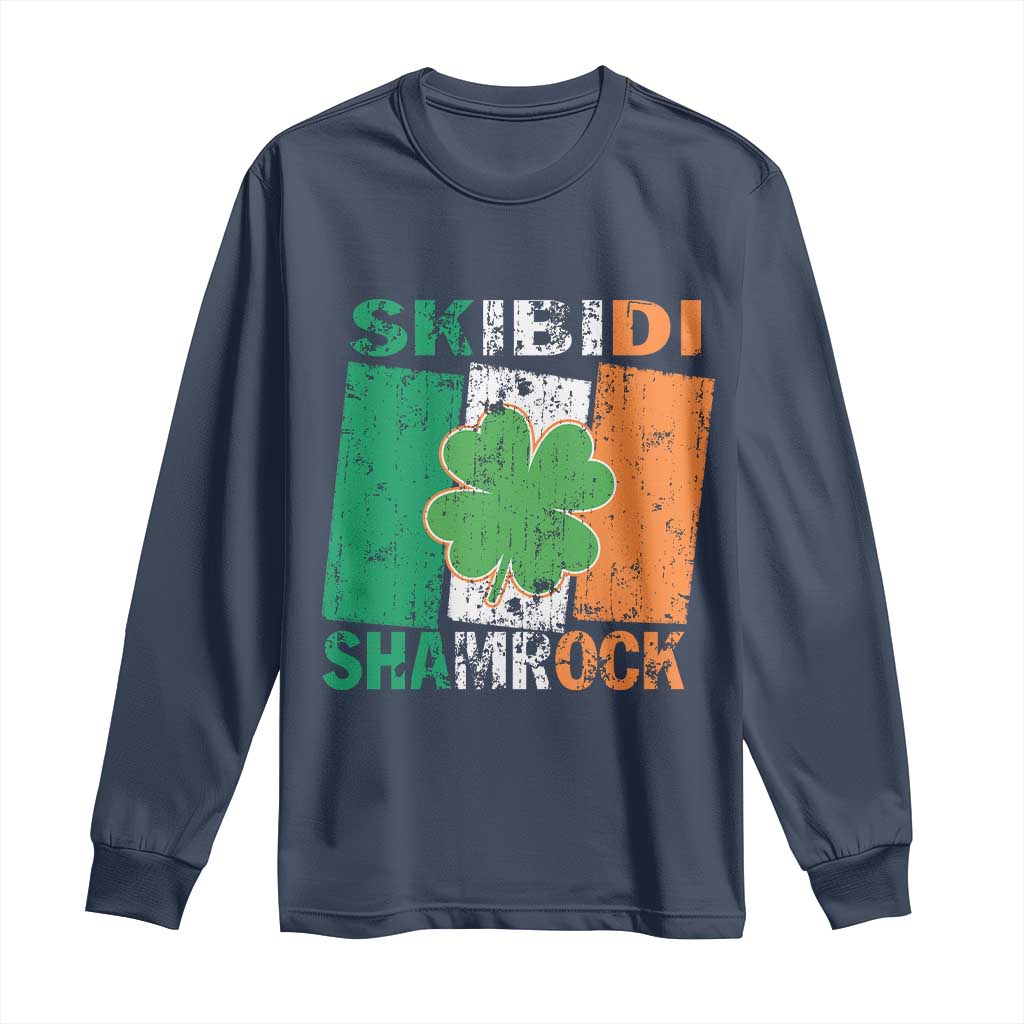 Funny St Patrick's Day Skibidi Shamrock Long Sleeve Shirt Vintage Ireland Flag Shamrock