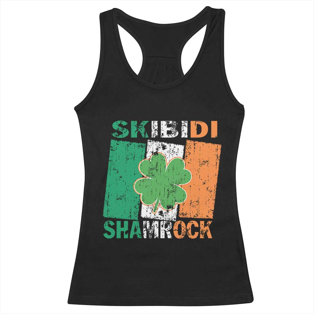 Funny St Patrick's Day Skibidi Shamrock Racerback Tank Top Vintage Ireland Flag Shamrock