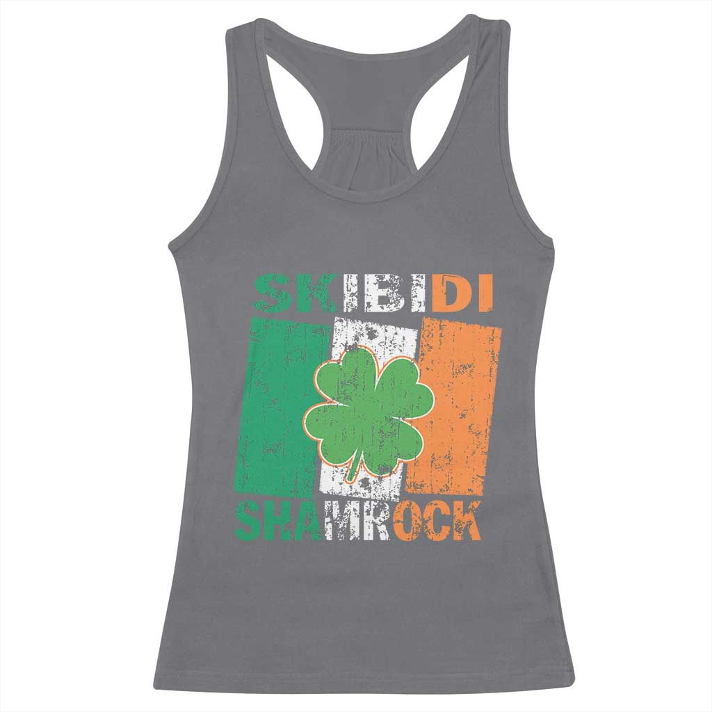 Funny St Patrick's Day Skibidi Shamrock Racerback Tank Top Vintage Ireland Flag Shamrock