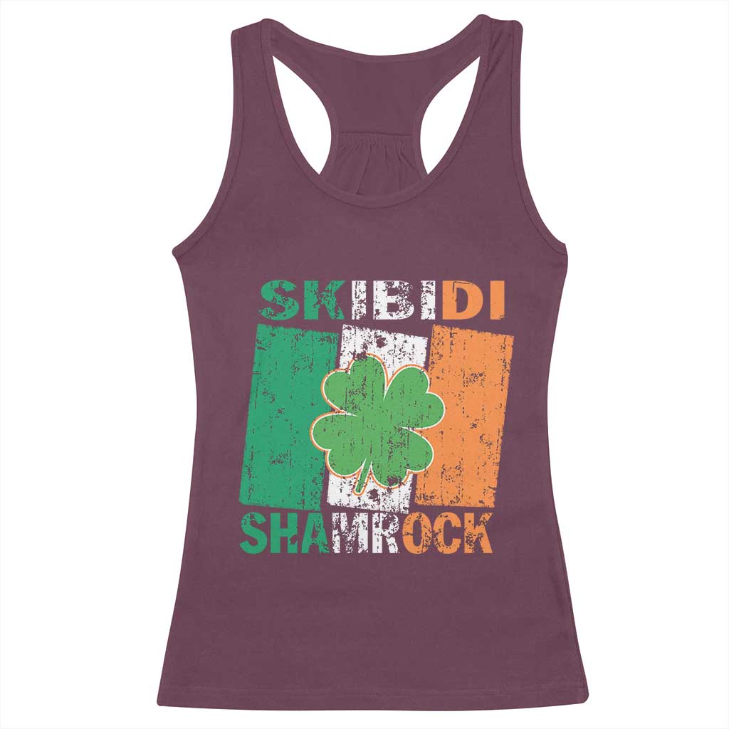 Funny St Patrick's Day Skibidi Shamrock Racerback Tank Top Vintage Ireland Flag Shamrock