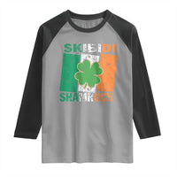 Funny St Patrick's Day Skibidi Shamrock Raglan Shirt Vintage Ireland Flag Shamrock