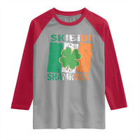 Funny St Patrick's Day Skibidi Shamrock Raglan Shirt Vintage Ireland Flag Shamrock