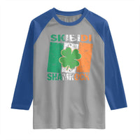 Funny St Patrick's Day Skibidi Shamrock Raglan Shirt Vintage Ireland Flag Shamrock