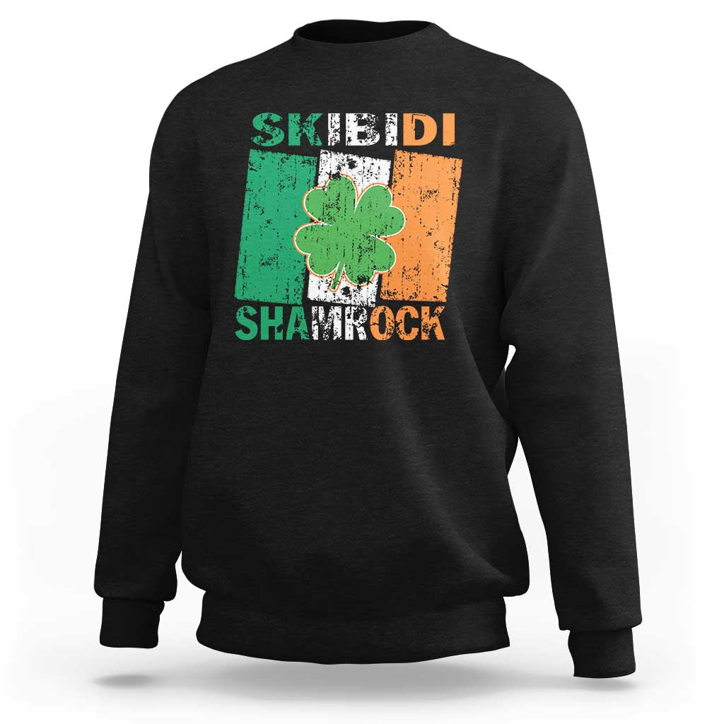 Funny St Patrick's Day Skibidi Shamrock Sweatshirt Vintage Ireland Flag Shamrock