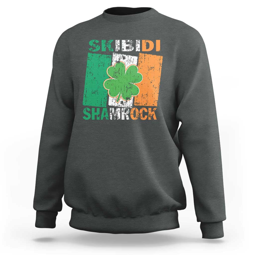 Funny St Patrick's Day Skibidi Shamrock Sweatshirt Vintage Ireland Flag Shamrock