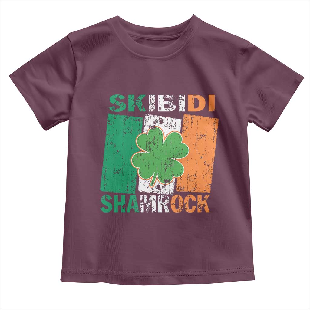 Funny St Patrick's Day Skibidi Shamrock Toddler T Shirt Vintage Ireland Flag Shamrock