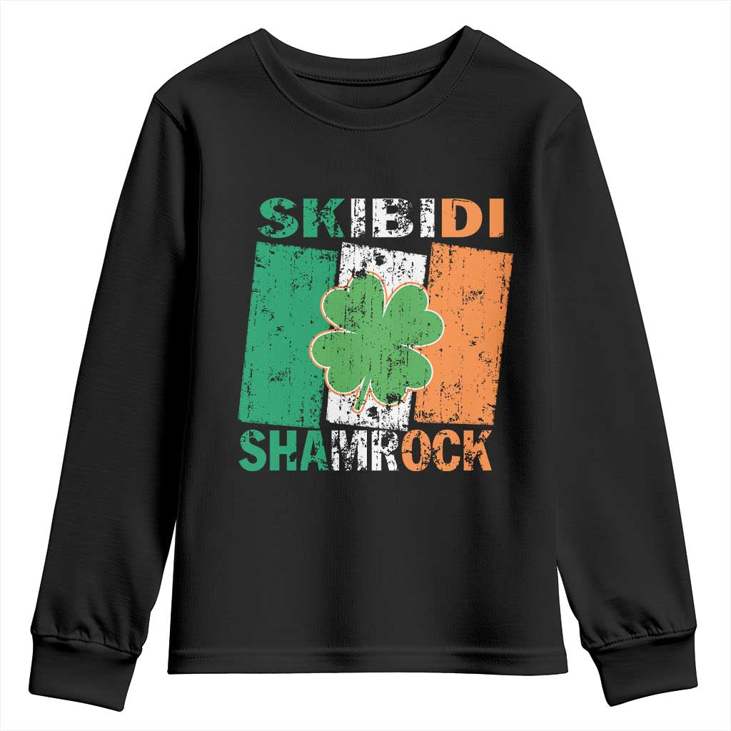 Funny St Patrick's Day Skibidi Shamrock Youth Sweatshirt Vintage Ireland Flag Shamrock
