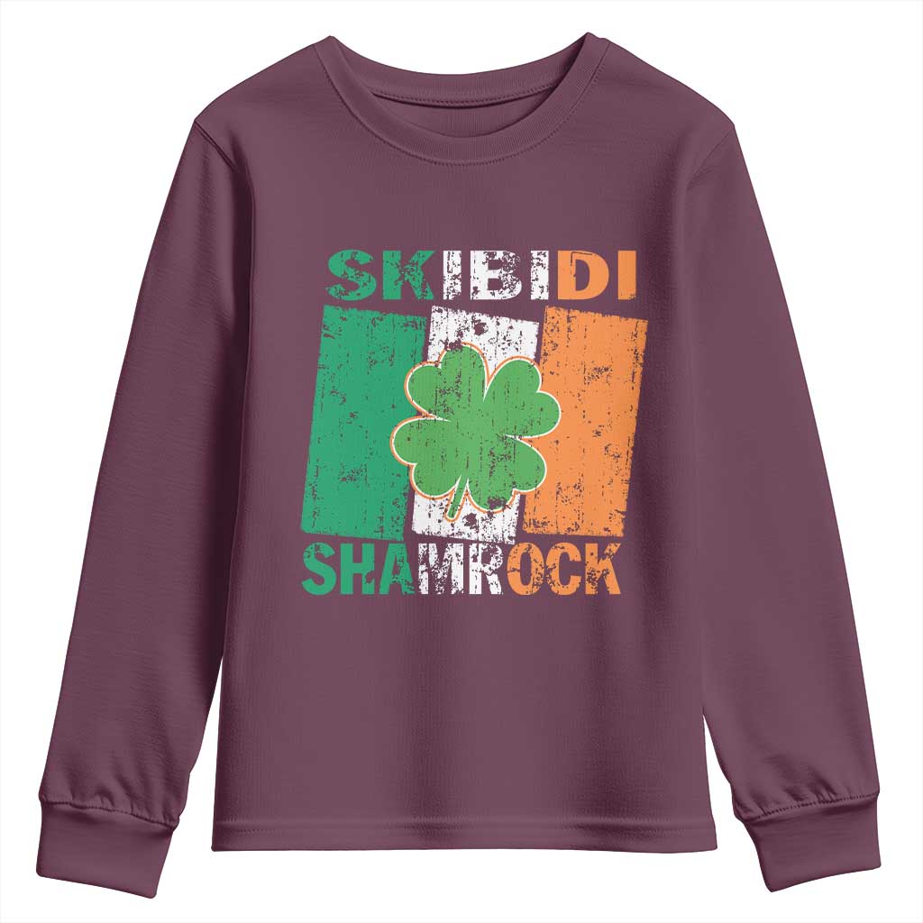 Funny St Patrick's Day Skibidi Shamrock Youth Sweatshirt Vintage Ireland Flag Shamrock