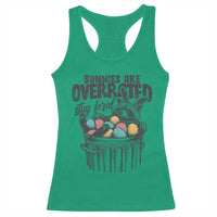 Funny Easter Day Racoon Racerback Tank Top Bunnies Are Overrated Stay Feral Eggs