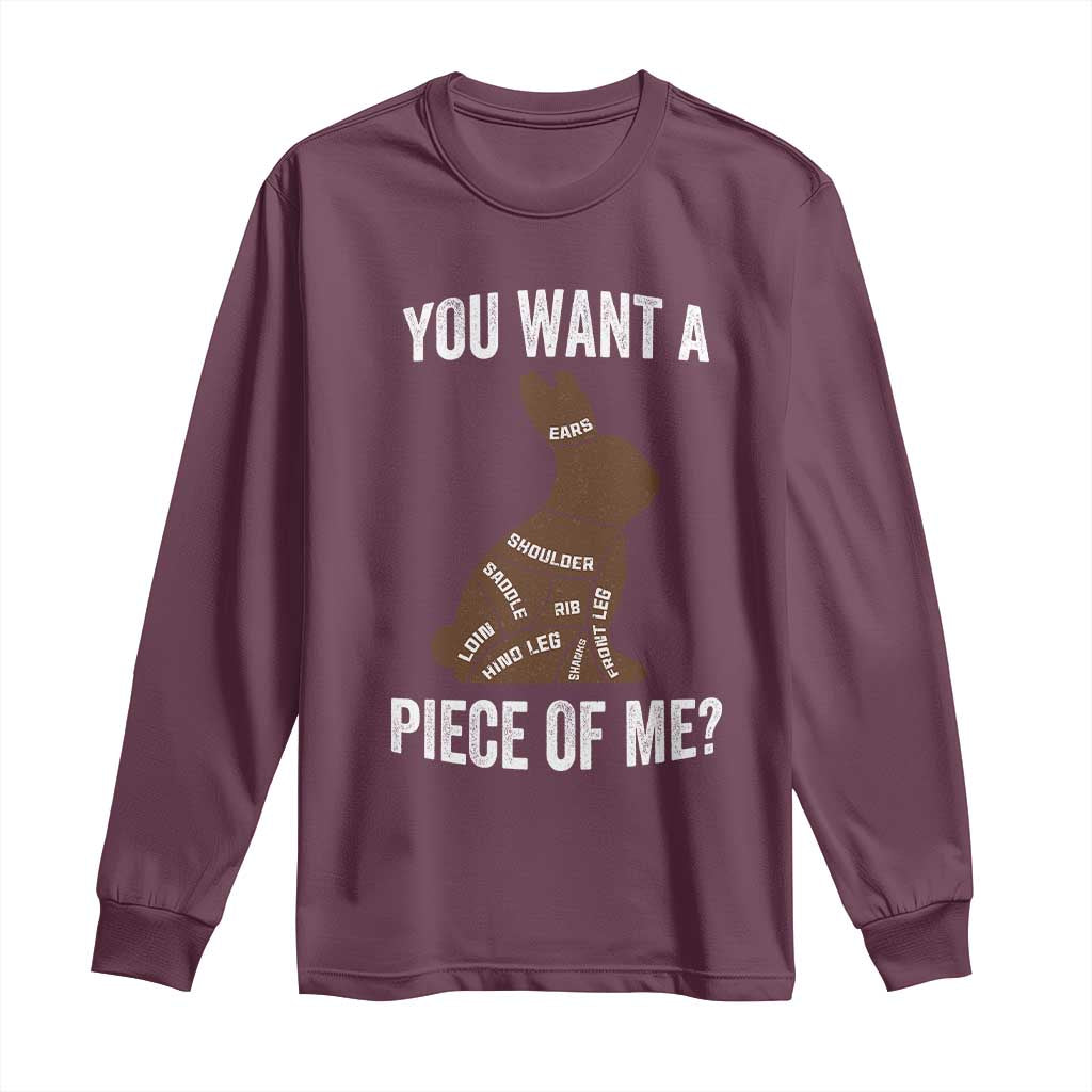 Funny You Want A Piece Of Me Long Sleeve Shirt Chocolate Easter Bunny