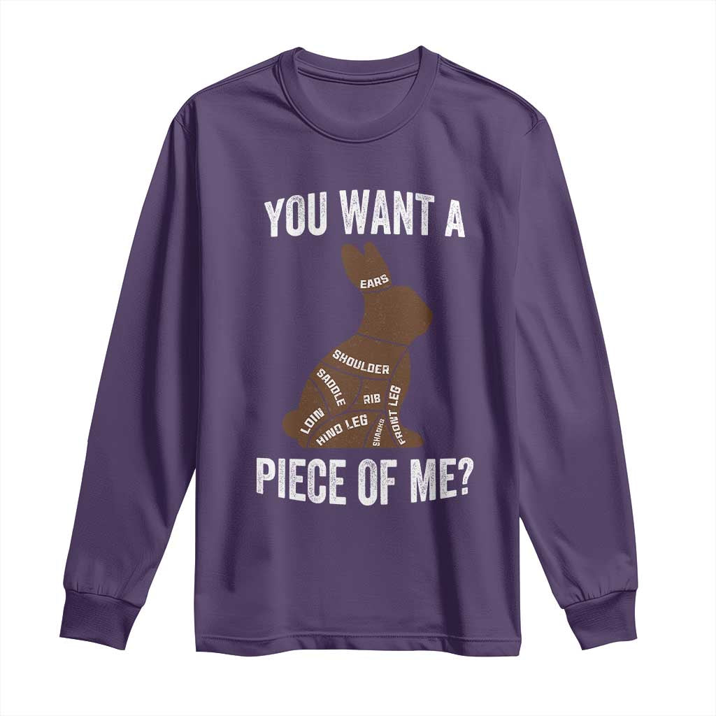 Funny You Want A Piece Of Me Long Sleeve Shirt Chocolate Easter Bunny