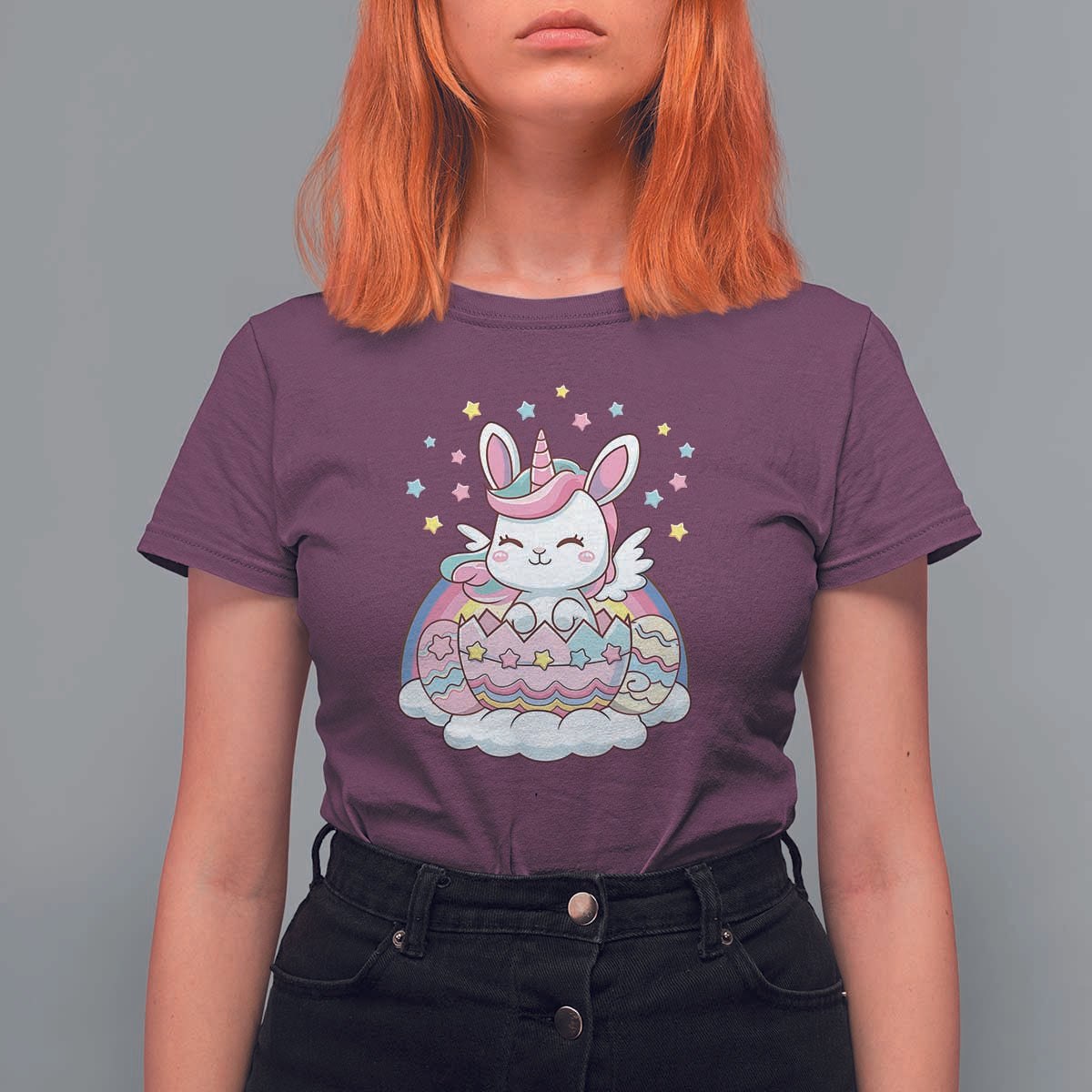 Funny Easter Unicorn Bunny Easter Eggs T Shirt For Women