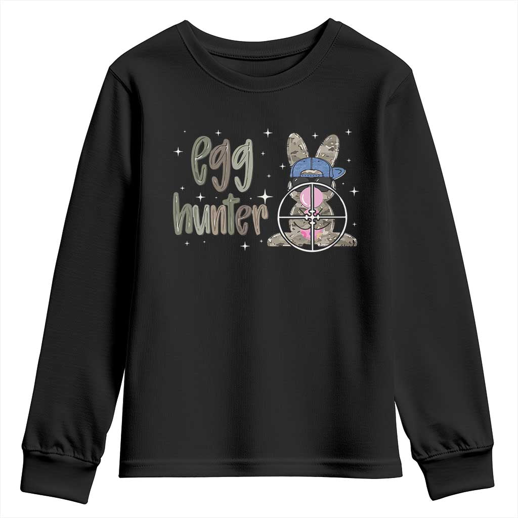 Funny Egg Hunter Youth Sweatshirt Bunny Hunting Backward Cap Camouflage