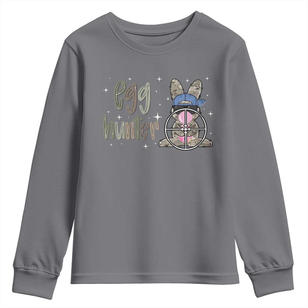 Funny Egg Hunter Youth Sweatshirt Bunny Hunting Backward Cap Camouflage