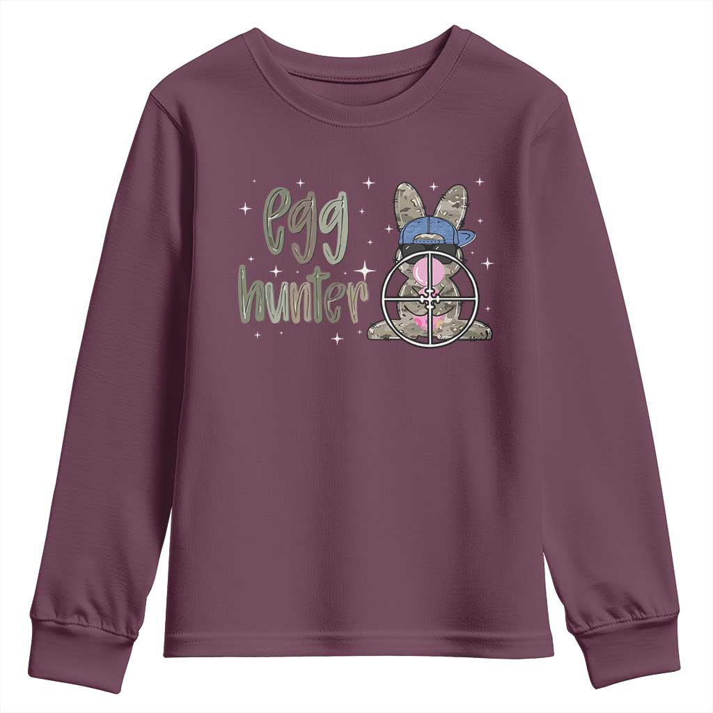 Funny Egg Hunter Youth Sweatshirt Bunny Hunting Backward Cap Camouflage