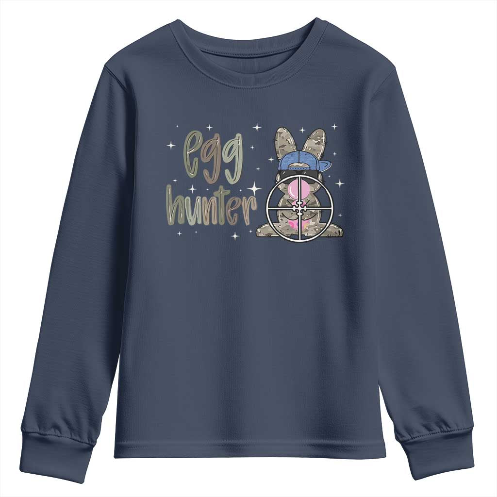 Funny Egg Hunter Youth Sweatshirt Bunny Hunting Backward Cap Camouflage