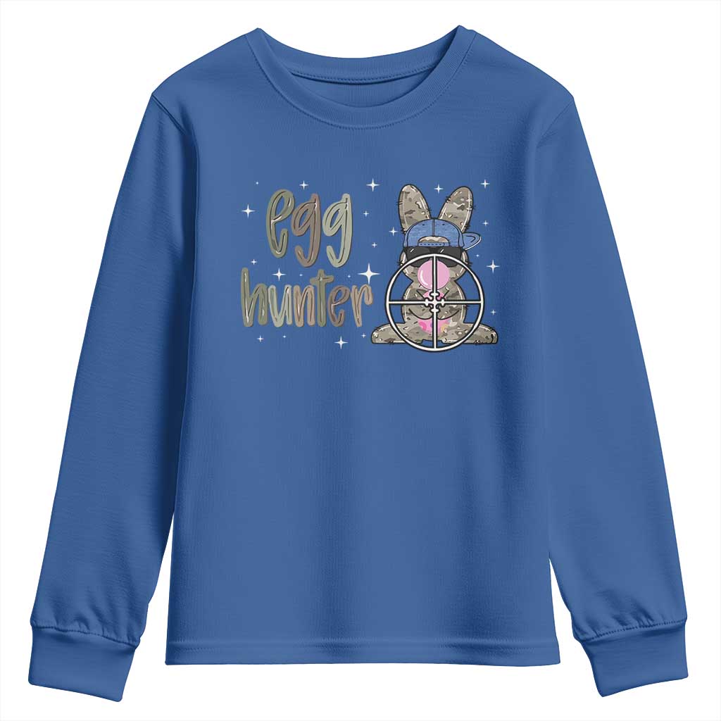Funny Egg Hunter Youth Sweatshirt Bunny Hunting Backward Cap Camouflage