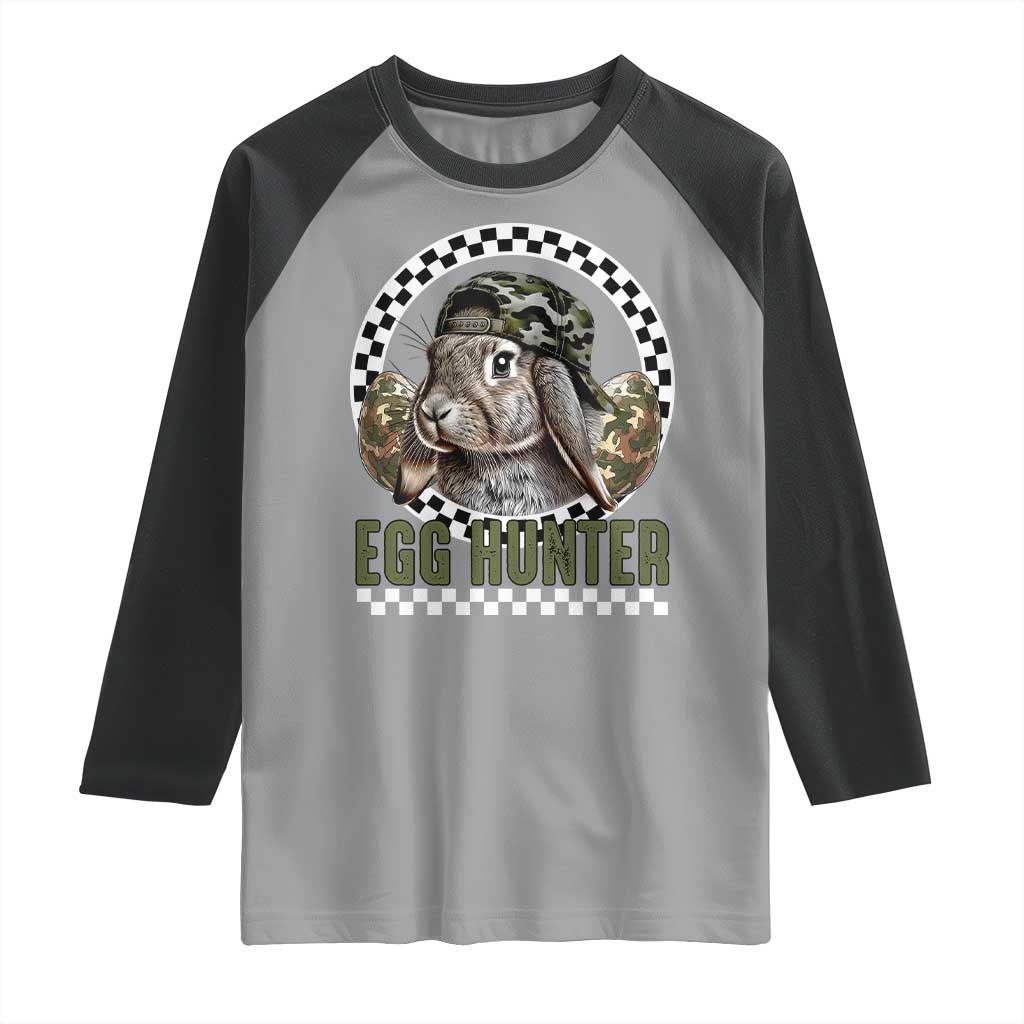 Funny Easter Day Egg Hunter Raglan Shirt Bunny Hunting Camo Egg
